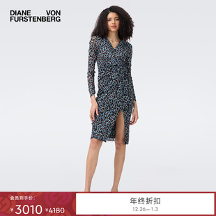 新款 DVF2025秋季 魅影豹猫弹力网纱裹身裙连衣裙DW2T003 弹力网纱