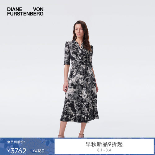 [摩登针织]DVF2026早秋新款黑白北非绿洲复古优雅裹身裙DW2U003