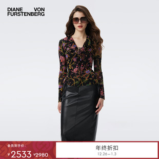 神秘花园图案弹力网纱长袖 DVF2025秋冬新款 上衣BL3T008 弹力网纱