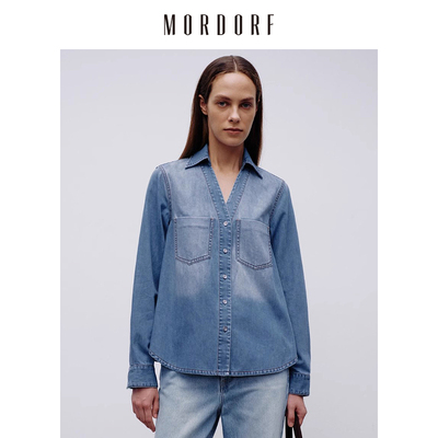 MORDORF牛仔衬衫女V领长袖