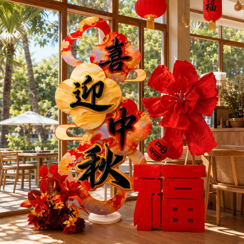 中秋国庆门店橱窗布置立牌摆件图片