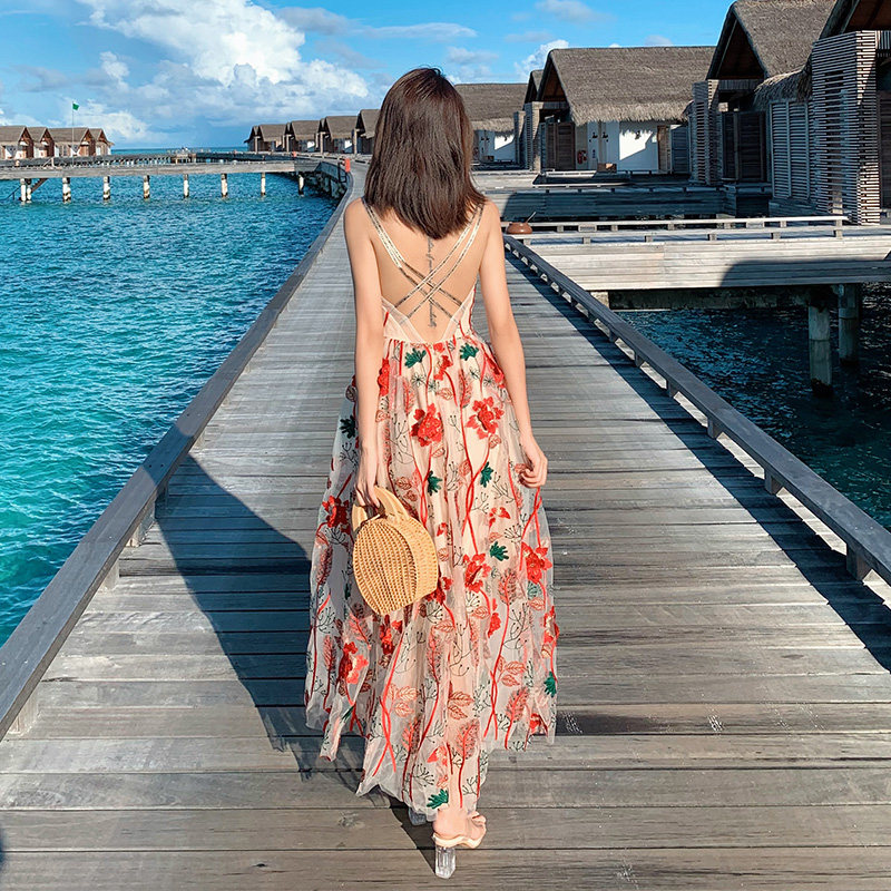 岛歌夫人巴厘岛度假裙海边沙滩裙露背长裙吊带裙连衣裙子超仙女夏