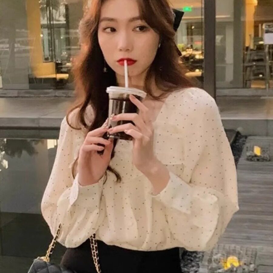 法式木耳边波点衬衫女夏季2025新款雪纺衬衣小众别致气质小衫上衣