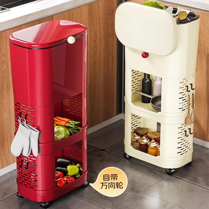 厨房垃圾桶家用2025新款大容量带盖免弯腰高款可移动多功能置物架