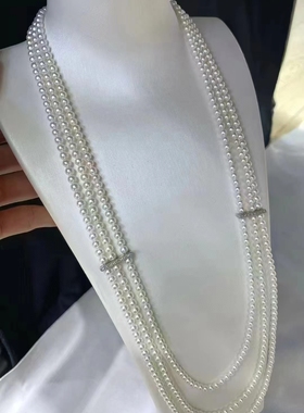 【浮若瑞尔珠宝】淡水极光baby珠3-4mm三层60-80cm毛衣链叠戴