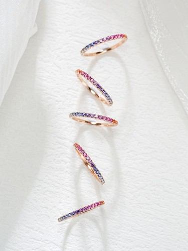 【浮若瑞尔珠宝】天然彩宝18k金排镶尾戒叠戴超细金戒指