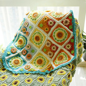 冉冉精致手工钩织向日葵盖毯萌娃娃毛线针织方格毯子手编沙发装 饰