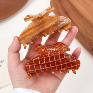 新款中号9cm法式红色格子醋酸抓夹盘发夹发卡高级感后脑勺鲨鱼夹