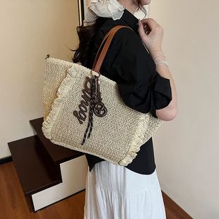 大容量手提草编包女士包包2025新款 夏季 简约编织包斜挎菜篮子包