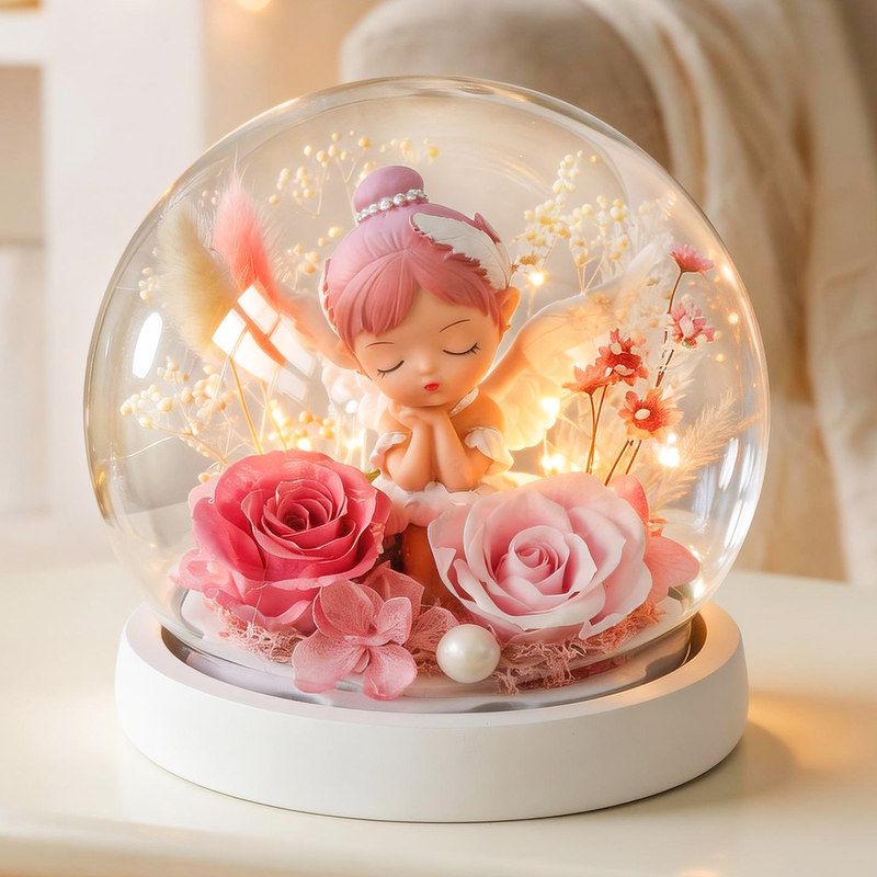 情人节芭蕾女孩永生花玻璃罩成品