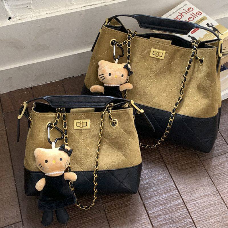 2025秋季新款复古欧美托特包通勤高颜值大容量单肩包拼接链条女包