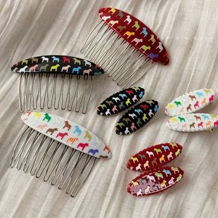 彩色马年发梳插梳简约倒插梳发夹高级感外出百搭小饰品头饰发饰