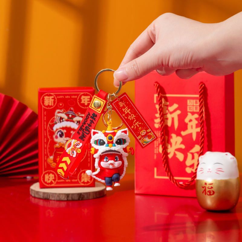 国潮蛇年钥匙扣包包挂件醒狮蛇