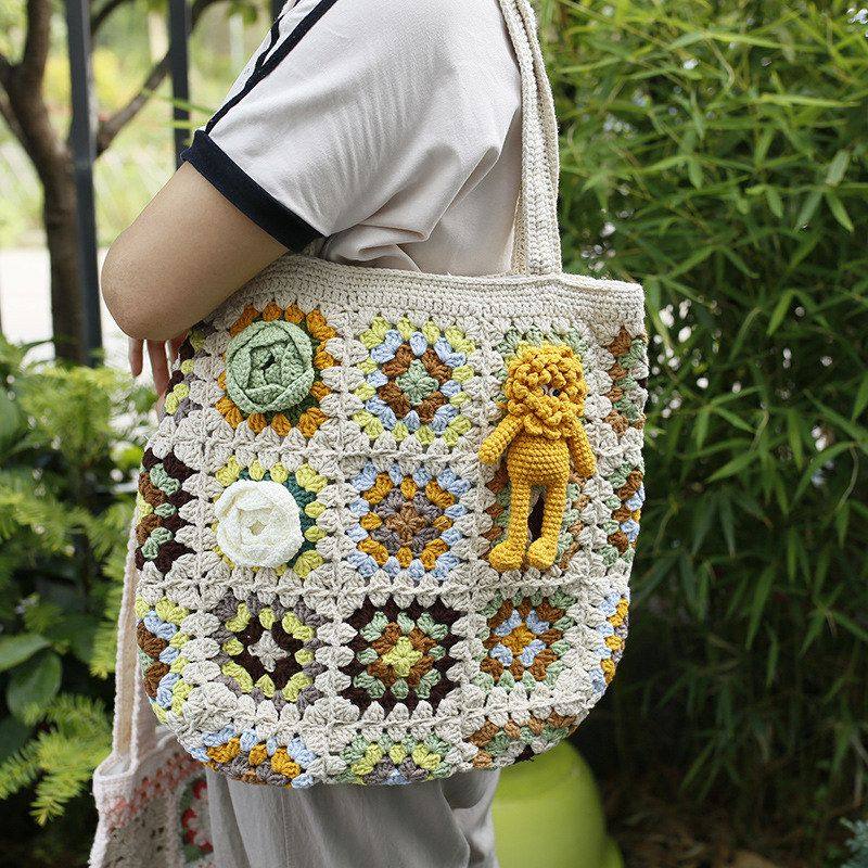 森系手工编织山茶花单肩包 毛线钩织女包成品 手作肩挎包现货,箱包皮具/热销女包/男包,编织包,淘宝优惠券,粉丝福利购,淘宝优惠卷