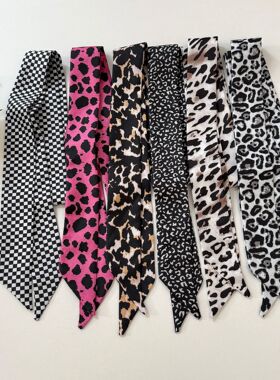 豹纹细长高级感多功能丝巾