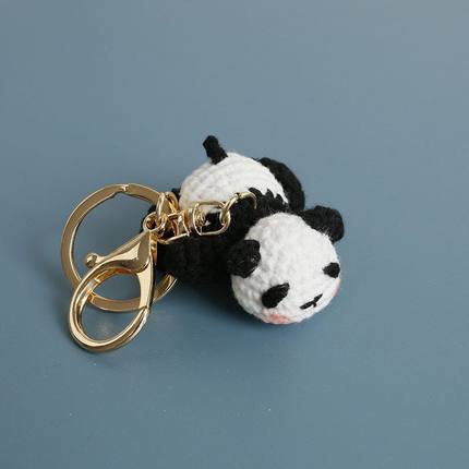 超萌卡通手工编织趴趴熊猫玩偶 精美毛线钩织panda挂件包包挂饰