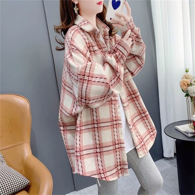 春秋薄款磨毛格子衬衫男女2026新款大码女装爆款洋气开衫外套上衣