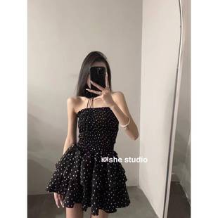 夏季 甜美风别致波点抹胸连衣裙女装 设计感小众收腰显瘦初恋短裙子