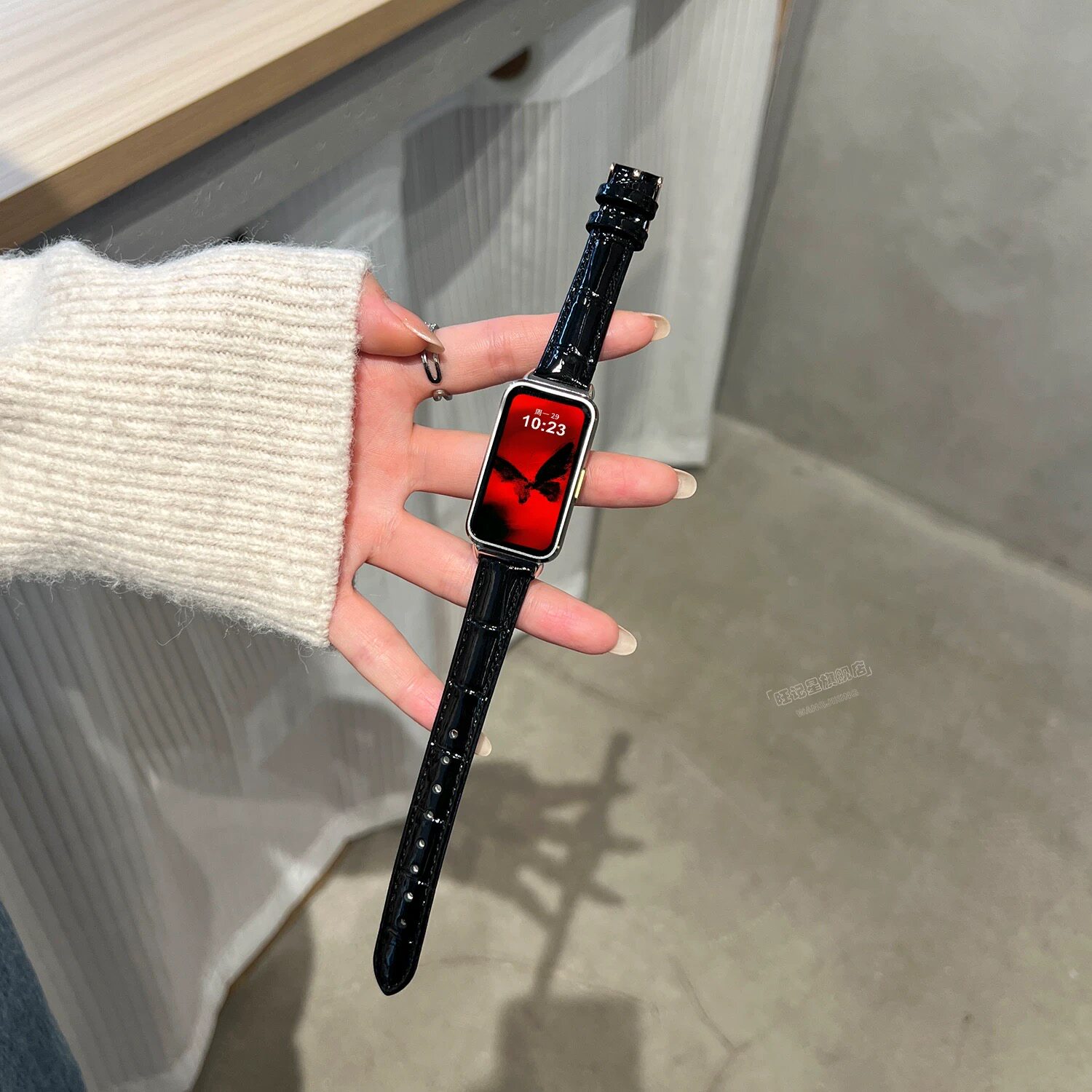 适用华为手环9/10竹节纹真皮表带