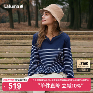 LAFUMA乐飞叶户外通勤V领条纹长袖 百搭打底上衣 T恤女速干休闲时尚