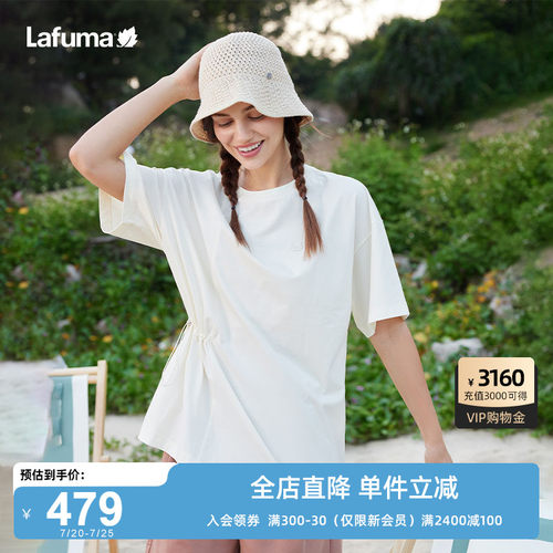 LAFUMA乐飞叶户外防晒UPF40+侧收腰短袖T恤女士凉感宽松落肩上衣