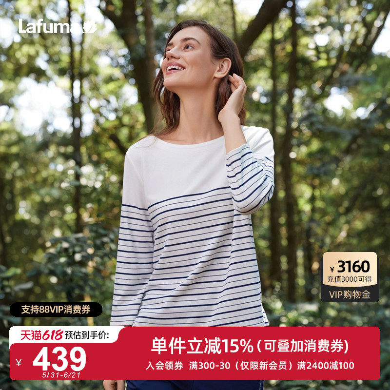 LAFUMA乐飞叶户外春季吸湿速干七分袖T恤女休闲运动条纹圆领上衣