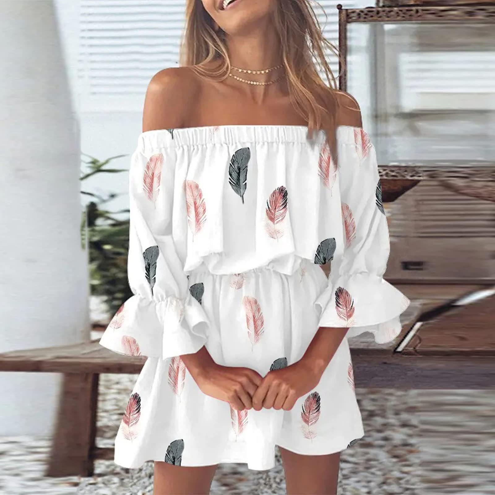 2023 Spring and Summer Sexy Fashion Off Shoulder Print Dress