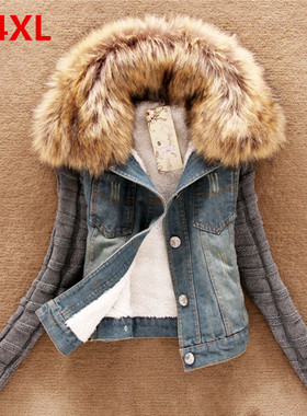 S-5xl加绒牛仔外套夹克短款2024winter women denim jacket coats