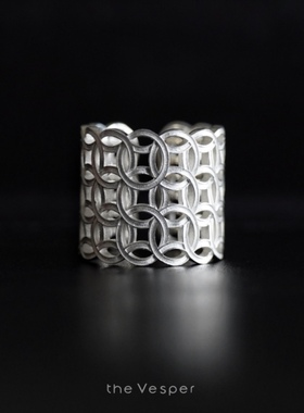 钱多多/Vesper原创设计S925纯银铜钱纹戒指招财转运开口戒新年礼