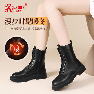 马丁靴女加绒保暖短靴英伦风百搭短靴冬 新款 强人3515女鞋 2025冬季