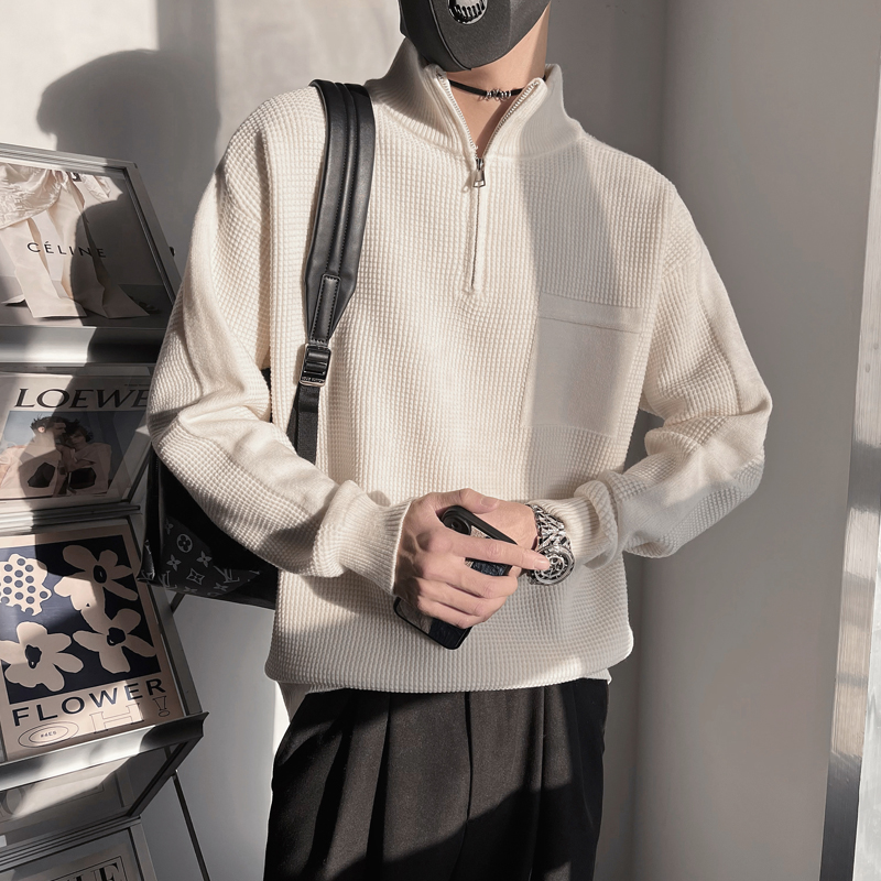 纯色半拉链高领毛衣男款冬季新款高级感套头针织衫男宽松内搭上衣