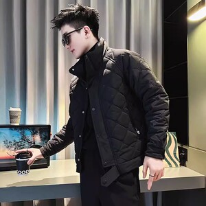 轻薄羽绒棉服男冬季潮牌高级感菱格宽松加厚保暖棉服立领休闲外套