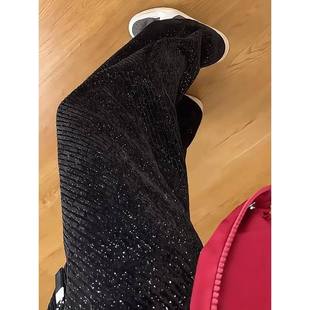 黑色满天星裤子男款秋冬加绒加厚针织卫裤小众设计感直筒休闲长裤