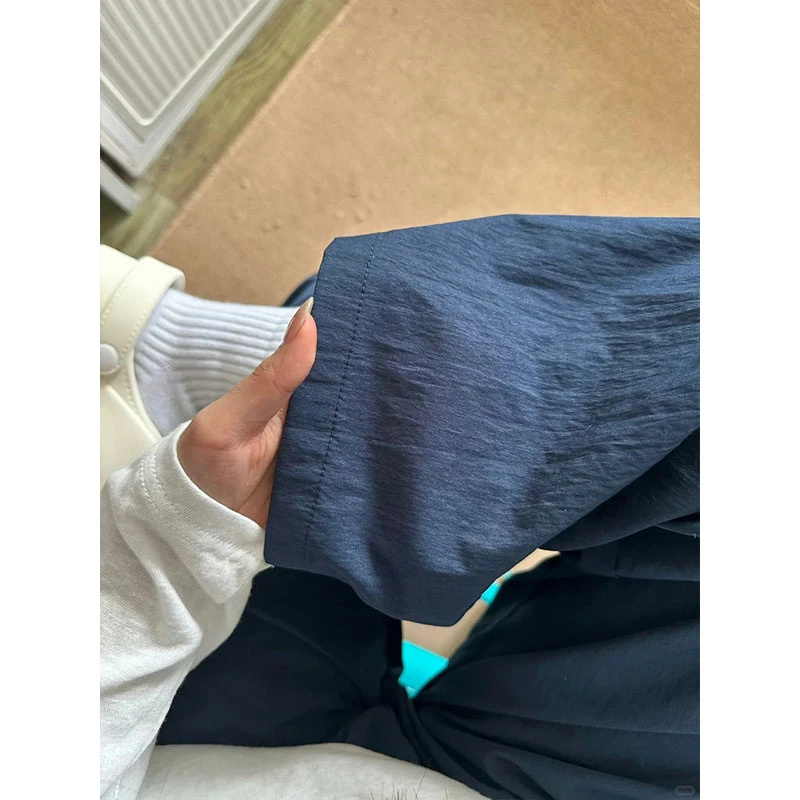 藏青色冰丝阔腿裤男夏季薄款宽松慵懒风山本裤子垂坠感速干休闲裤