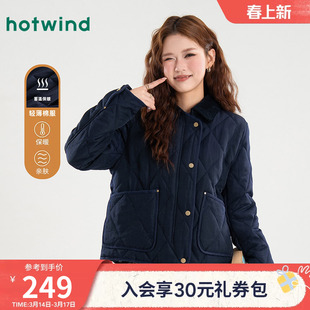 热风女士美式复古夹克夹棉棉服秋冬韩版菱格百搭休闲通勤棉衣外套