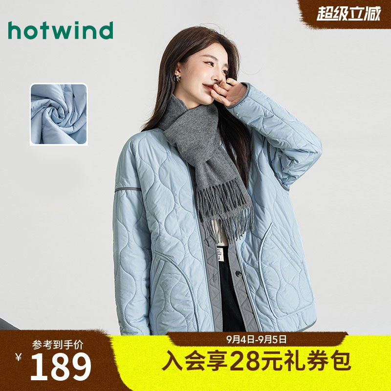 热风女士巴恩风显白轻薄棉服外套图片