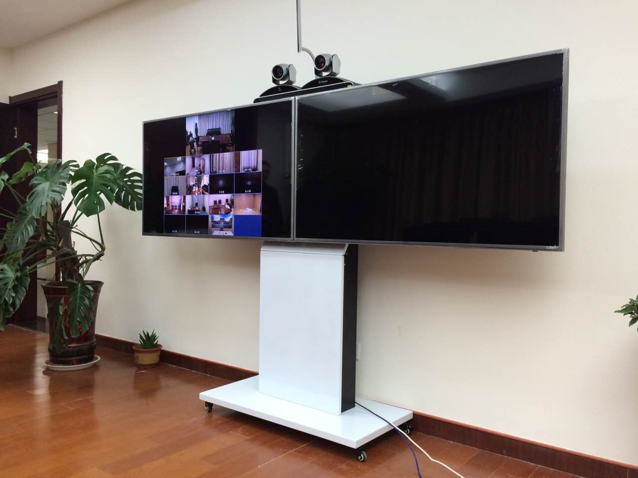 视听40-70英寸双屏双显平板电视视频会议智慧屏移动推车cs-65-2a