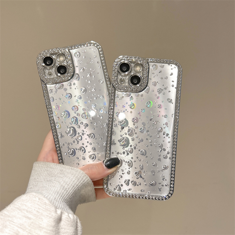 苹果16镭射水滴纹闪钻滴胶手机壳