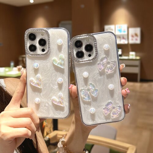 立体镭射珍珠爱心适用于MotorolaG85手机壳摩托罗拉Edge60pro炫彩蝴蝶结50neo闪钻镜框E22珠光闪粉G04手链G13