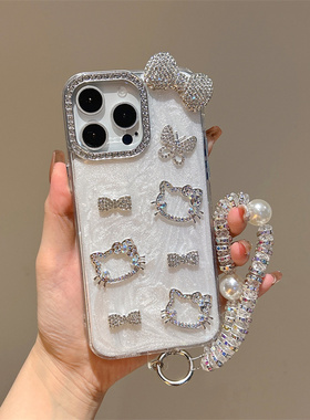 日韩风水钻缕空KT猫适用于vivoX200promini手机壳IQOO13水钻镜框neo8蝴蝶结Z9X高级Y78+可爱Y52S珠光白Y36M女