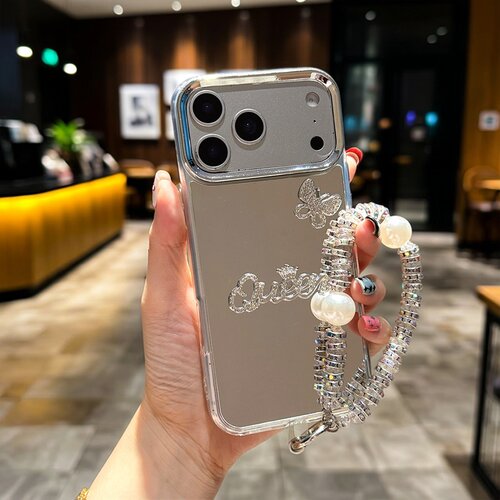 银色镜面立体蝴蝶适用于MotorolaG85手机壳摩托罗拉Edge60pro水钻字母50neo补妆镜子E22电镀镜框G04手链G13女