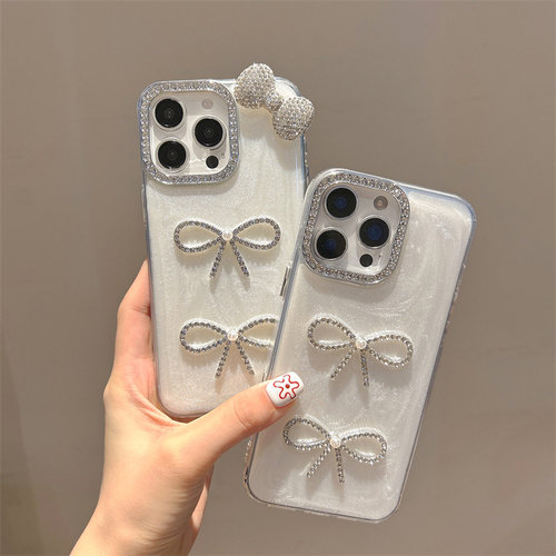 立体水钻大蝴蝶结适用于MotorolaG85手机壳摩托罗拉Edge50pro高级感40neo珠光白滴胶E22简约可爱G04手链G13女