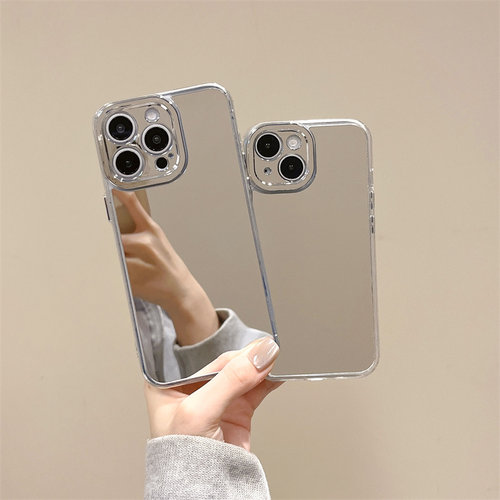 亚克力银色全屏镜面适用iphone16手机壳15proMAX电镀全包镜头14plus补化妆镜子苹果13保护套12简约XS防摔潮女