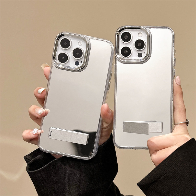 银色电镀全屏镜面适用三星S25+手机壳S23Ultra金属折叠支架S24FE补妆镜子A55保护套A34简约A71防摔A06潮女A25