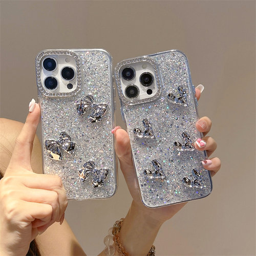立体银色褶皱爱心适用于MotorolaG85手机壳摩托罗拉Edge60pro蝴蝶结50neo闪钻镜框E22闪粉亮片G04手链G13透明