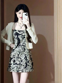 碎花吊带裙两件套装 秋季 茶系穿搭一整套别致甜辣纯欲风高级感开衫