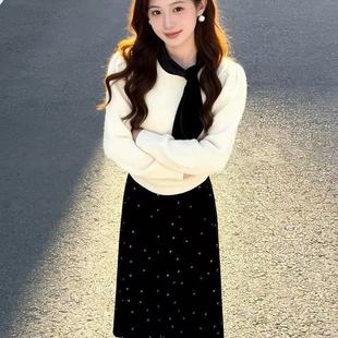 冬装富家千金miu系穿搭高级感御姐轻熟绝美小香风毛衣裙子套装女