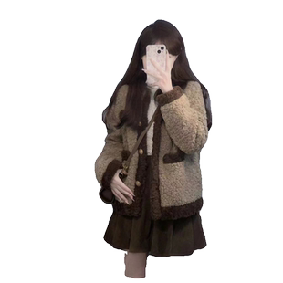 深秋冬装搭配一整套小个子穿搭韩版小香风羊羔毛外套短裙两件套装