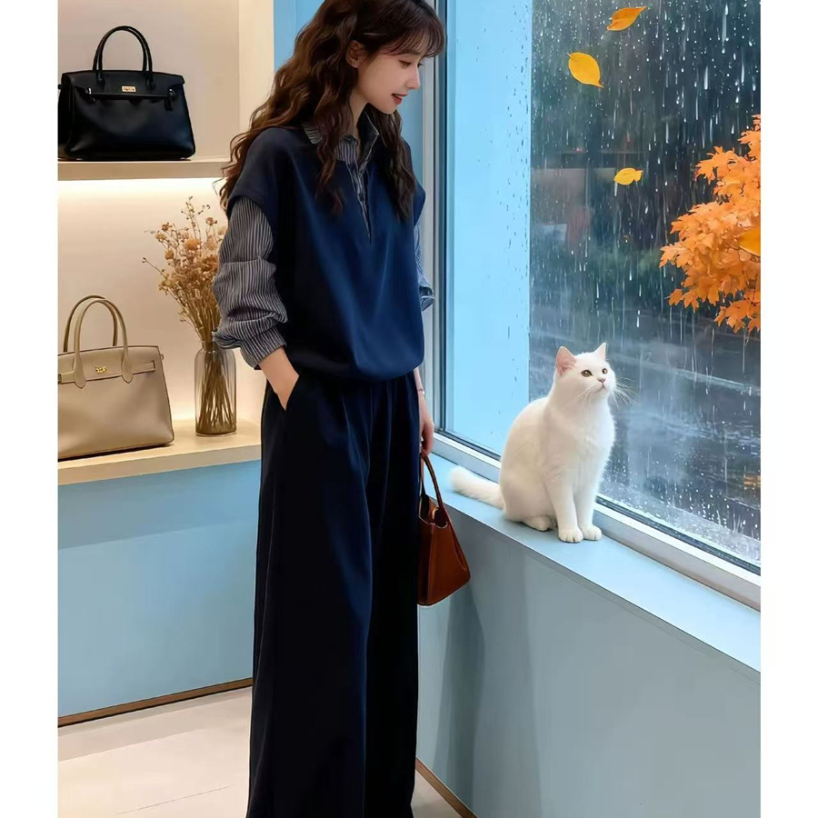 高级感御姐轻熟风假两件上衣裤子