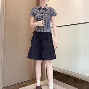 夏装 女 搭配一整套可盐可甜小个子炸街奶乖减龄学院风衬衫 裙子套装